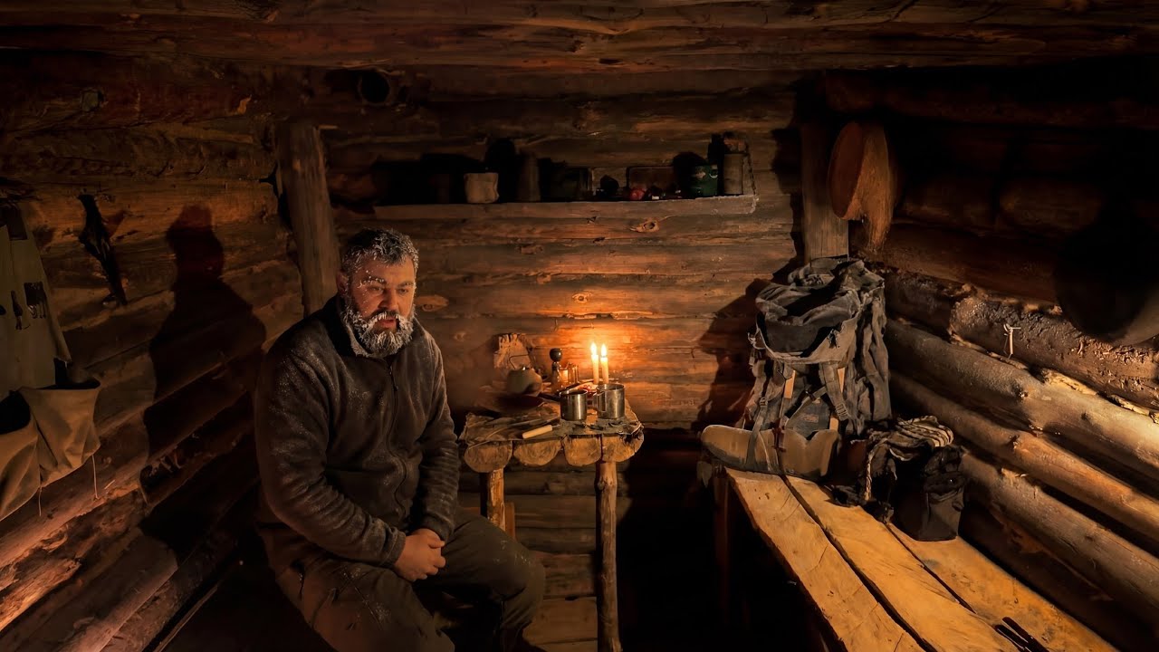 Cold Night in a Primitive Underground Log Shelter