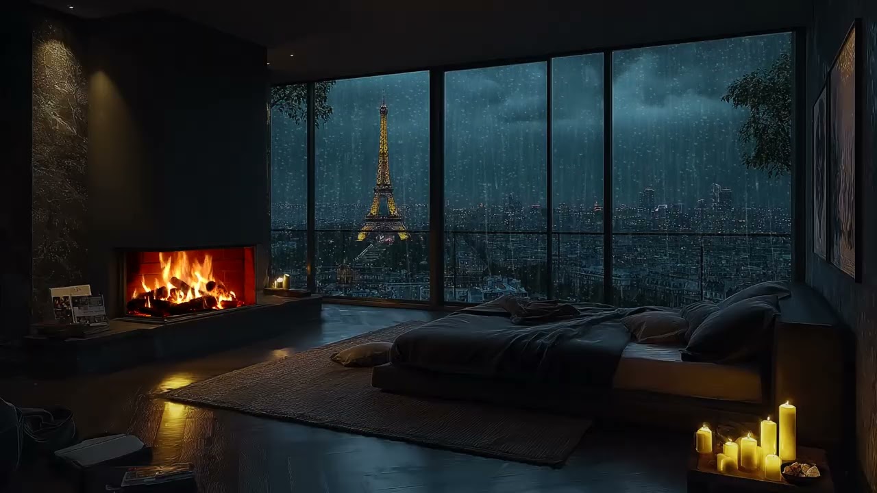 Rainy Night in a Luxury NYC High-Rise Apartment | City Lights Ambience for Deep Sleep
