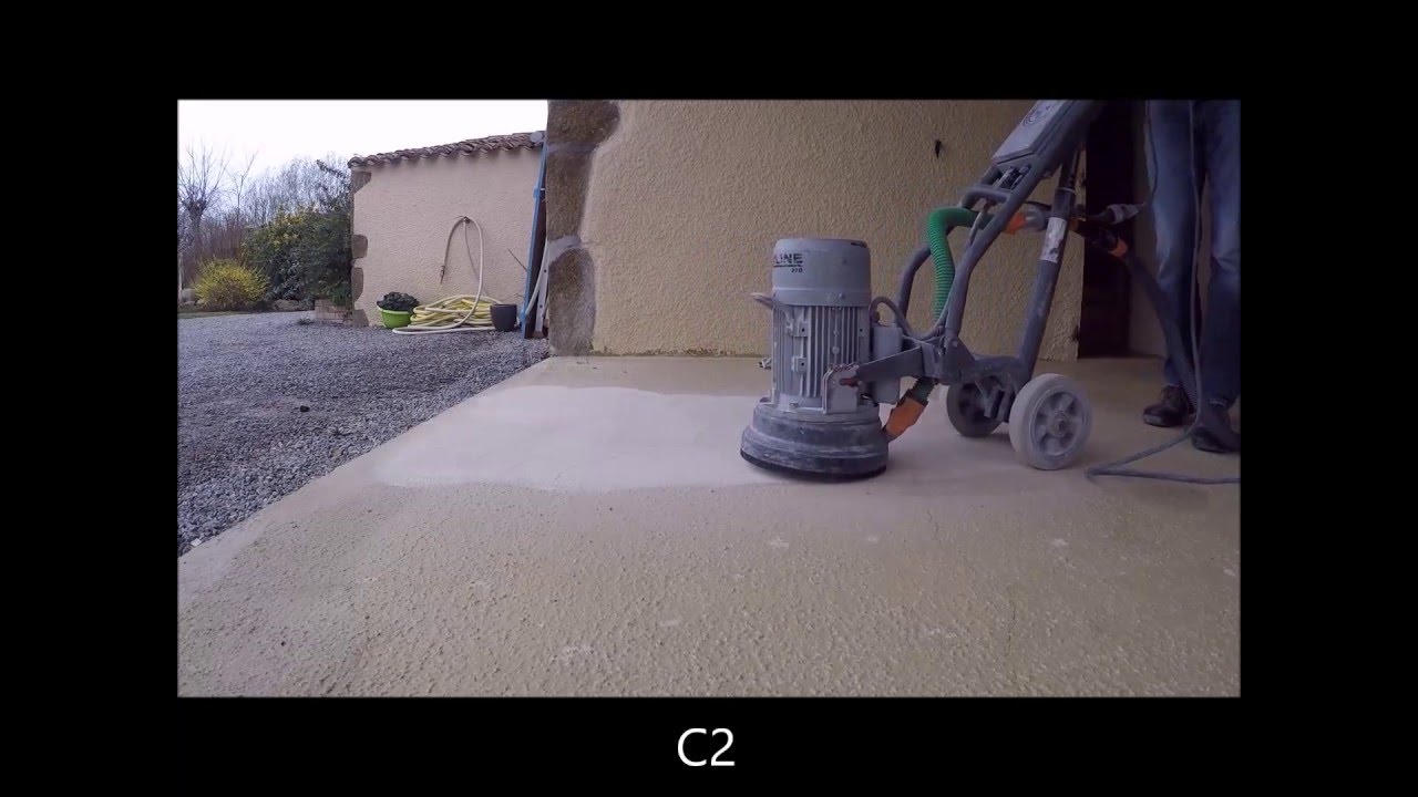 Récuperation d'une dalle béton loupée par ponçage.