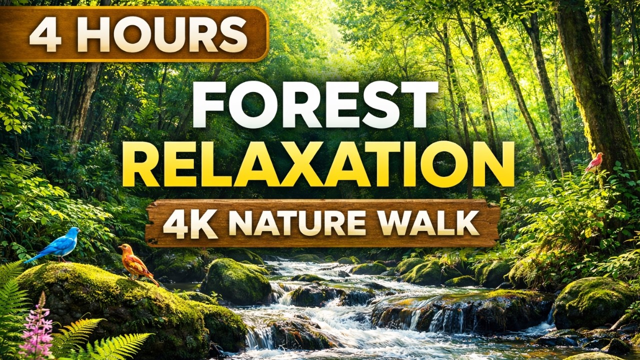 4K Nature Walk 5 Hours Forest River Views | Calm Music, Birds Chirping & Relaxing Nature Sounds