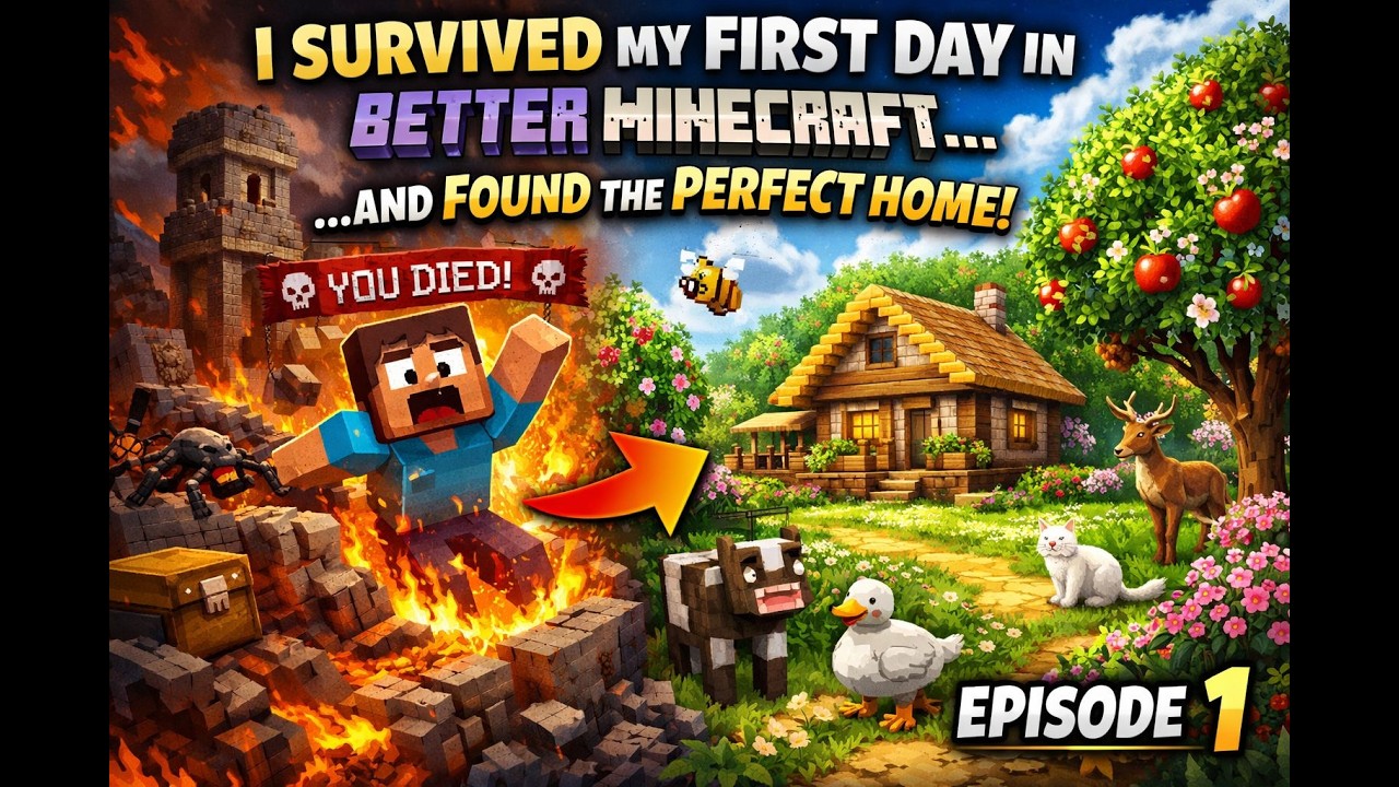 I Survived My FIRST Day in Better Minecraft… and Found the PERFECT Home! | Episode 1