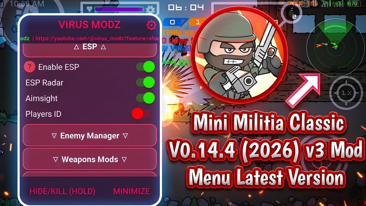 Мод-меню Mini Militia Classic v0.14.4 | Аимбот, телепорт, ESP, неограниченное количество рейтинго...