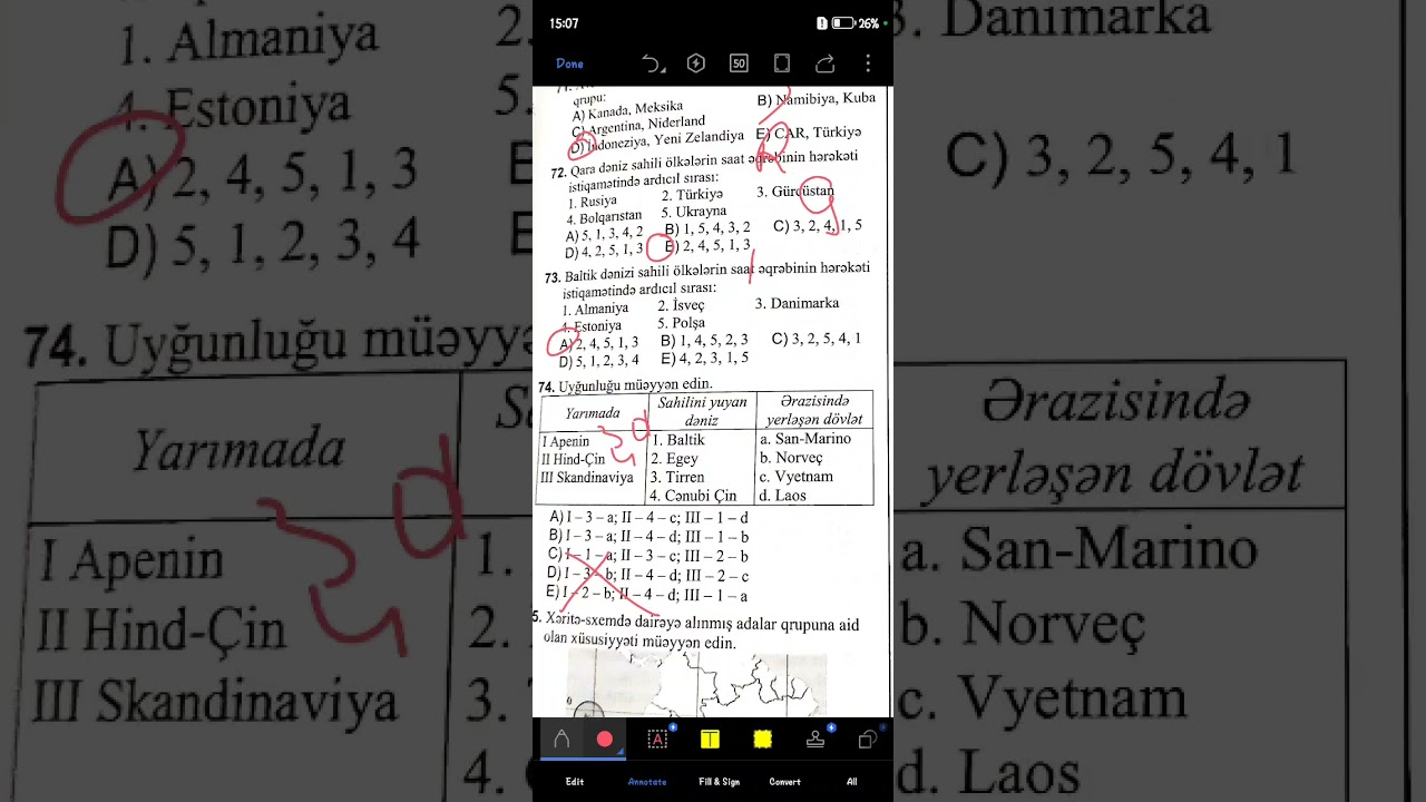 Coğrafiya Toplu 2025 Dünyanın müasir siyasi xəritəsi davamı 56-84 suallar
