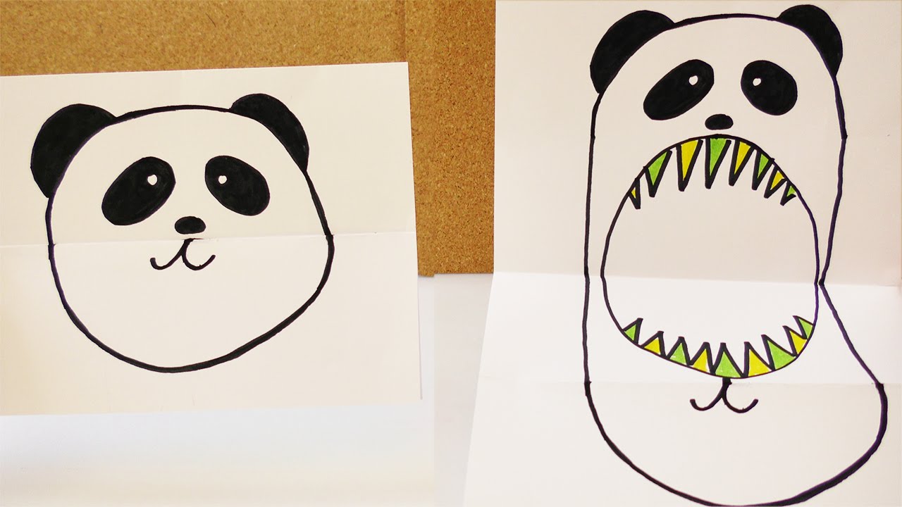 süßer Panda VS Panda Monster | Stimmungs Faltbild mit knuffigem Bär | Geburtstagskarte basteln