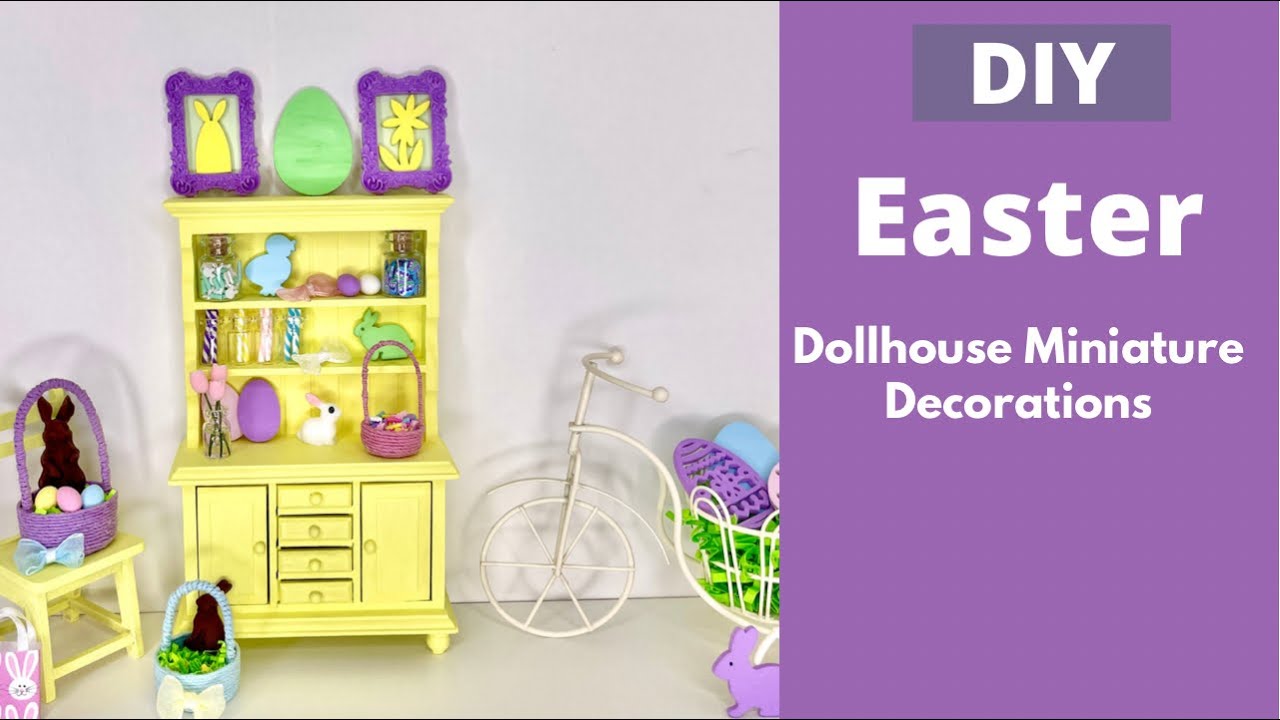 DIY Miniature Easter Dollhouse Decorations Cabinet - Pastel Theme - Candy Baskets
