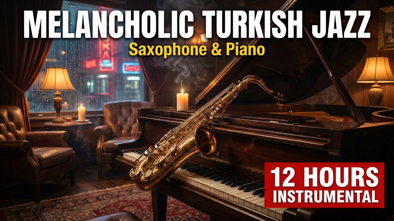 Melancholic Turkish Jazz | 12 Hours Saxophone & Piano Background Music for Late Night Relaxation