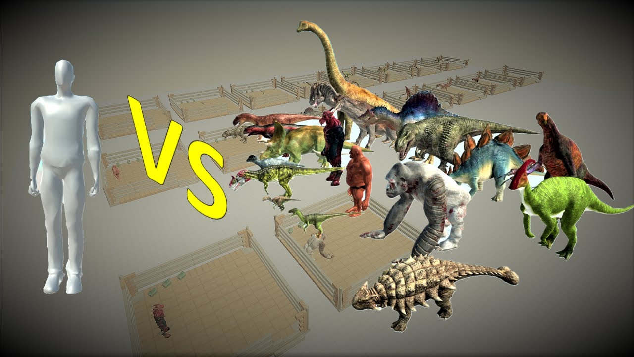 Battle with 14 dinosaurs + 4 others. FPS perspective! | Animal Revolt Battle Simulator