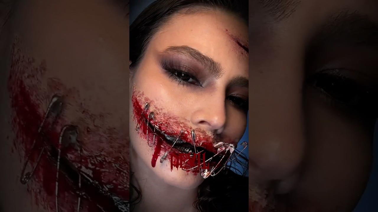 🪓🖇️ME AND THE DEVIL...safety pin mouth halloween makeup 1/5🩸 #halloween2025 #halloween #halloweek