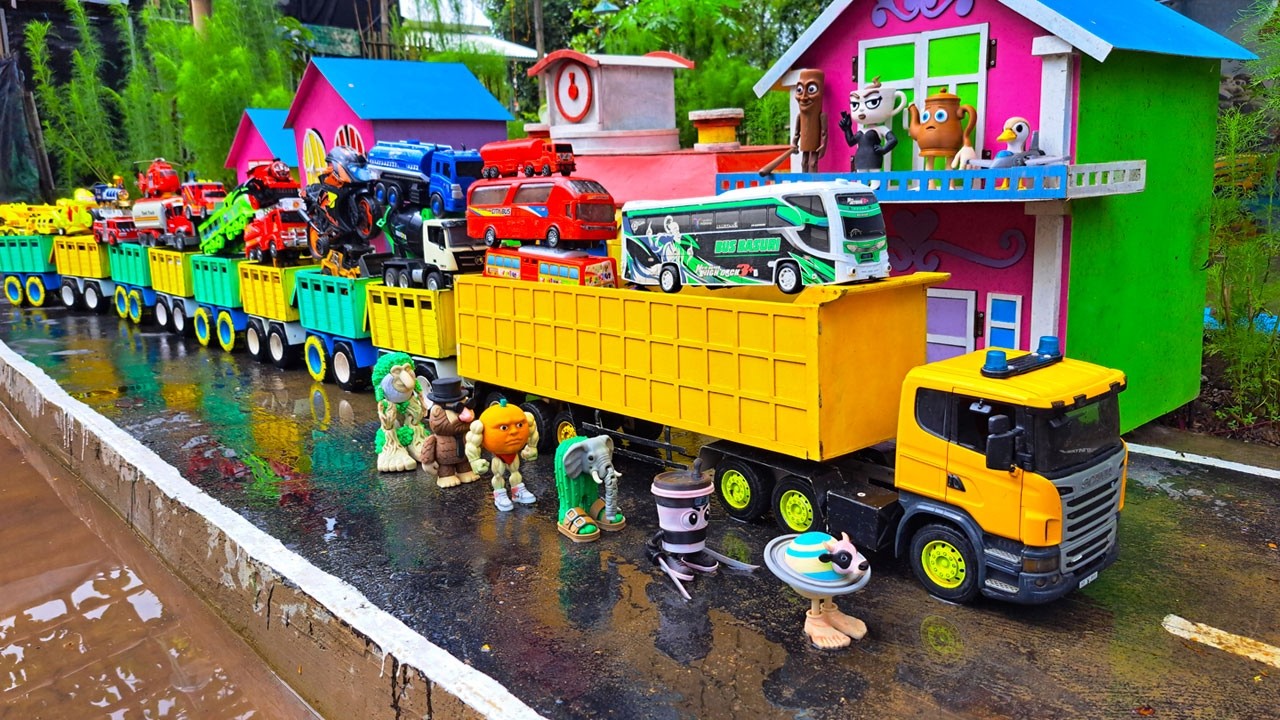 KEREN..Mobil Truk Tronton Panjang Penuh Mainan Mobil Mobilan Truk Molen, Bus Tingkat, Excavator