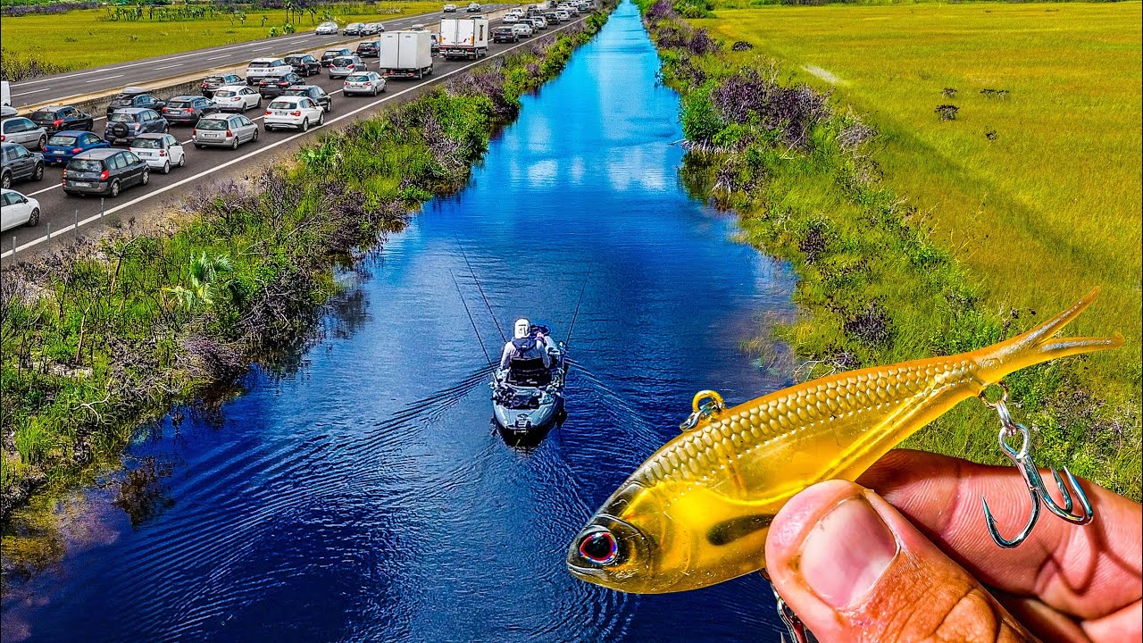 FLORIDA DITCH Loaded With BIG SALTWATER FISH! (roadside kayak fishing!)