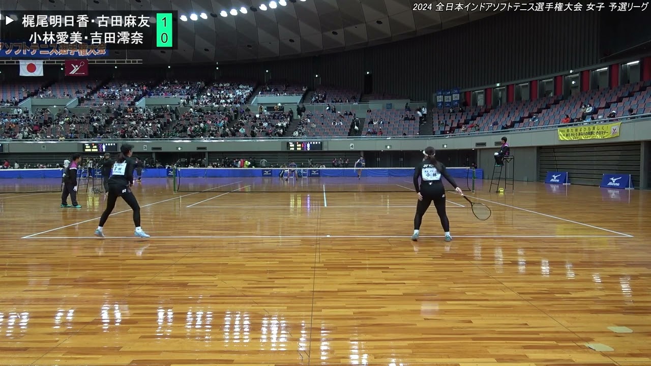 2024年 全日本インドアソフトテニス選手権大会 女子 予選リーグ 梶尾明日香・古田麻友（京都府 ワタキューセイモア）　対　小林愛美・吉田澪奈（東京都 ヨネックス）