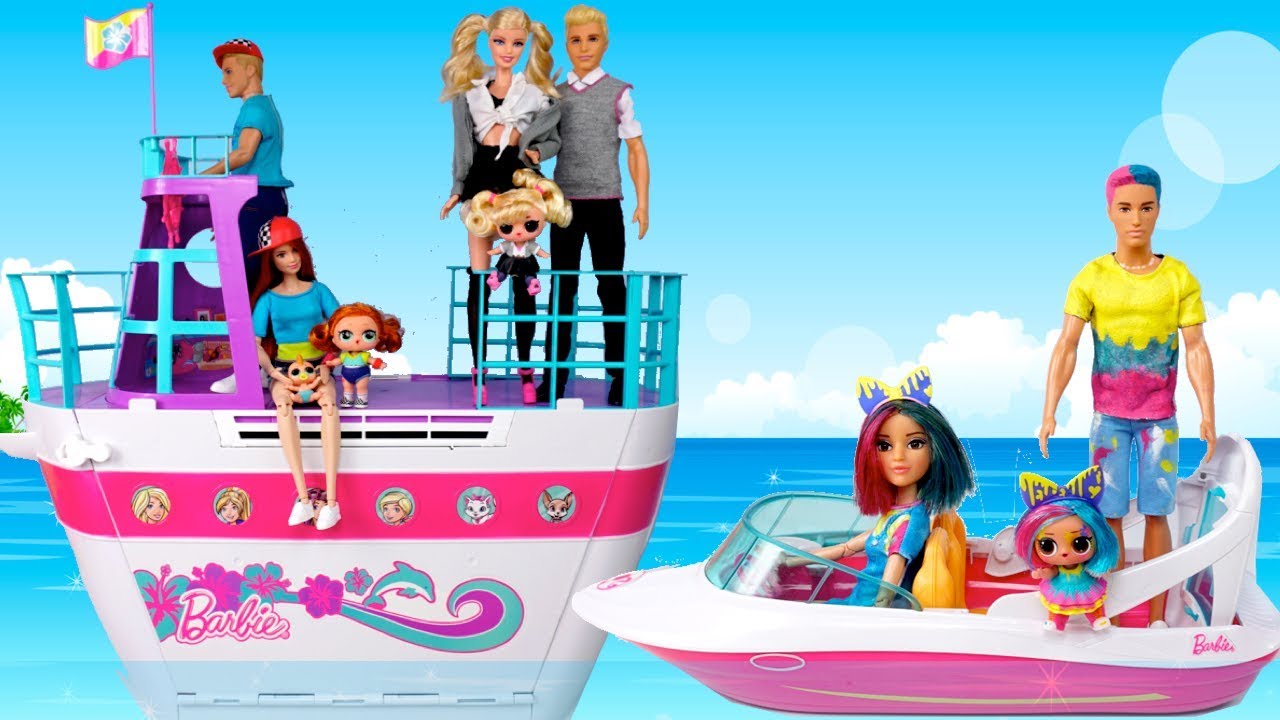 Barbie  Cruise Ship LOL Family Travel Routine - LOL Dolls Beach Day