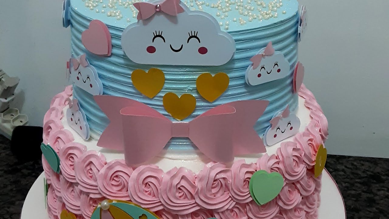 Bolo dois andares tema chuva de bênçãos /em chantininho # Raquel bolos decorados.