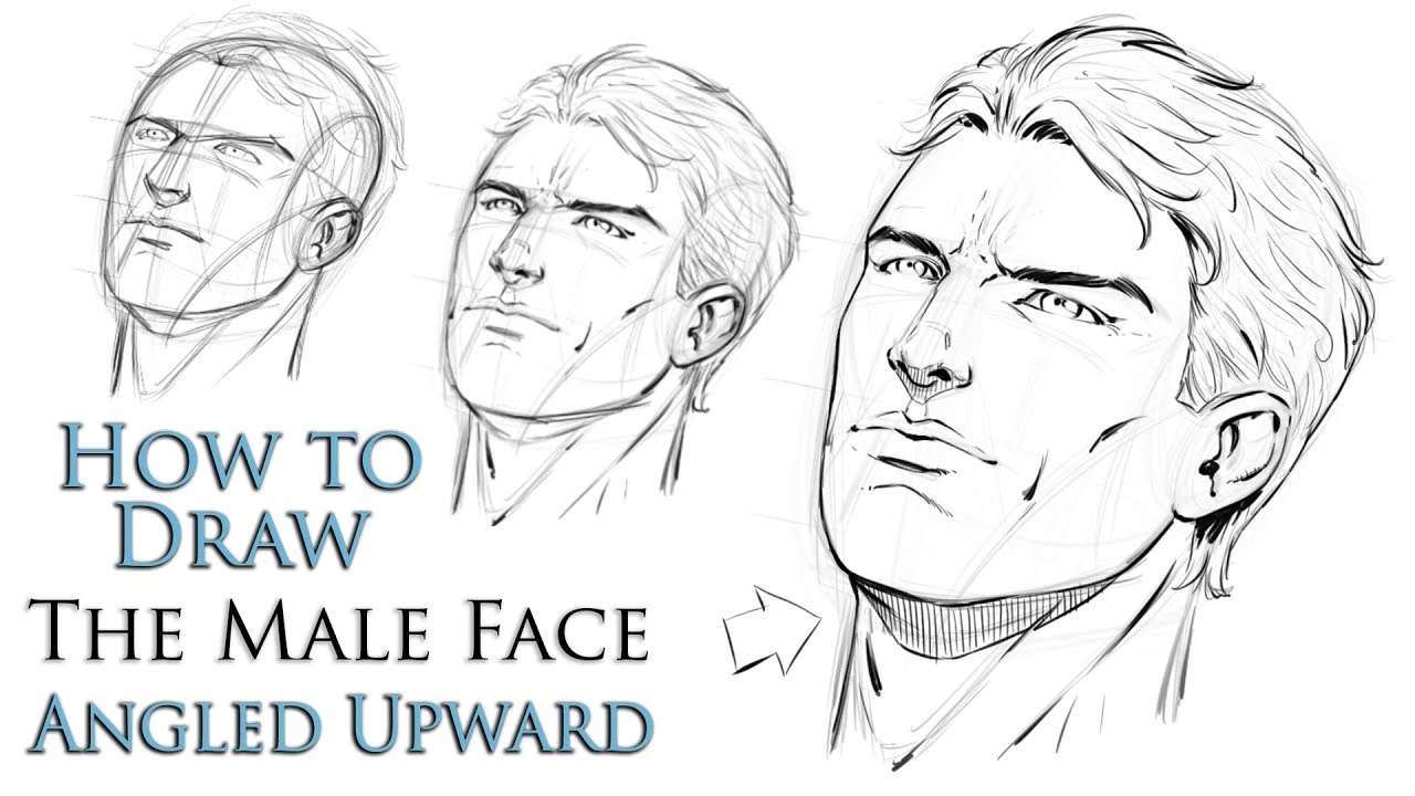 How to Draw A Male Face Angled Upward - Step by Step