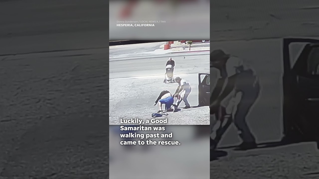 Good Samaritan rescues baby in stroller from rolling into busy street #Shorts