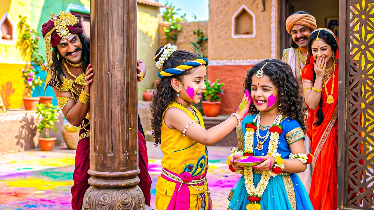 मैया यशोदा और कंस ने बाल कान्हा को गोपियों को रंग लगाते हुए पकड़ा | यशोमती मईया के नंदलाला | Krishan
