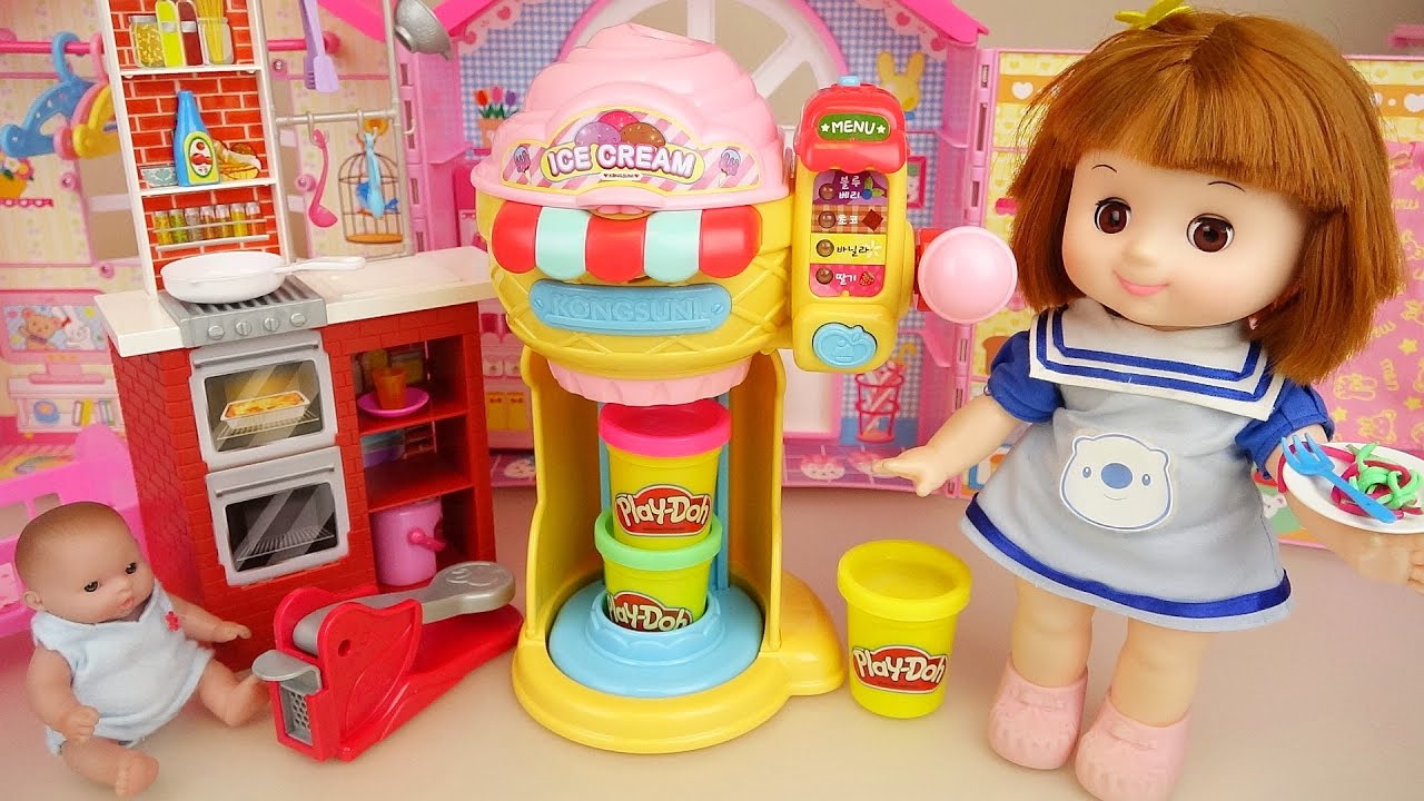 Baby Doli play doh ice cream shop and cooking