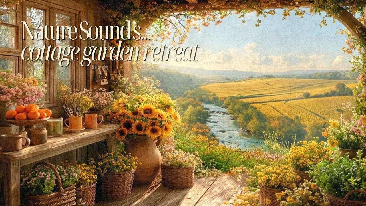 Cottage Sunflower Morning 🌻Countryside River Sounds with Birds for Deep Focus