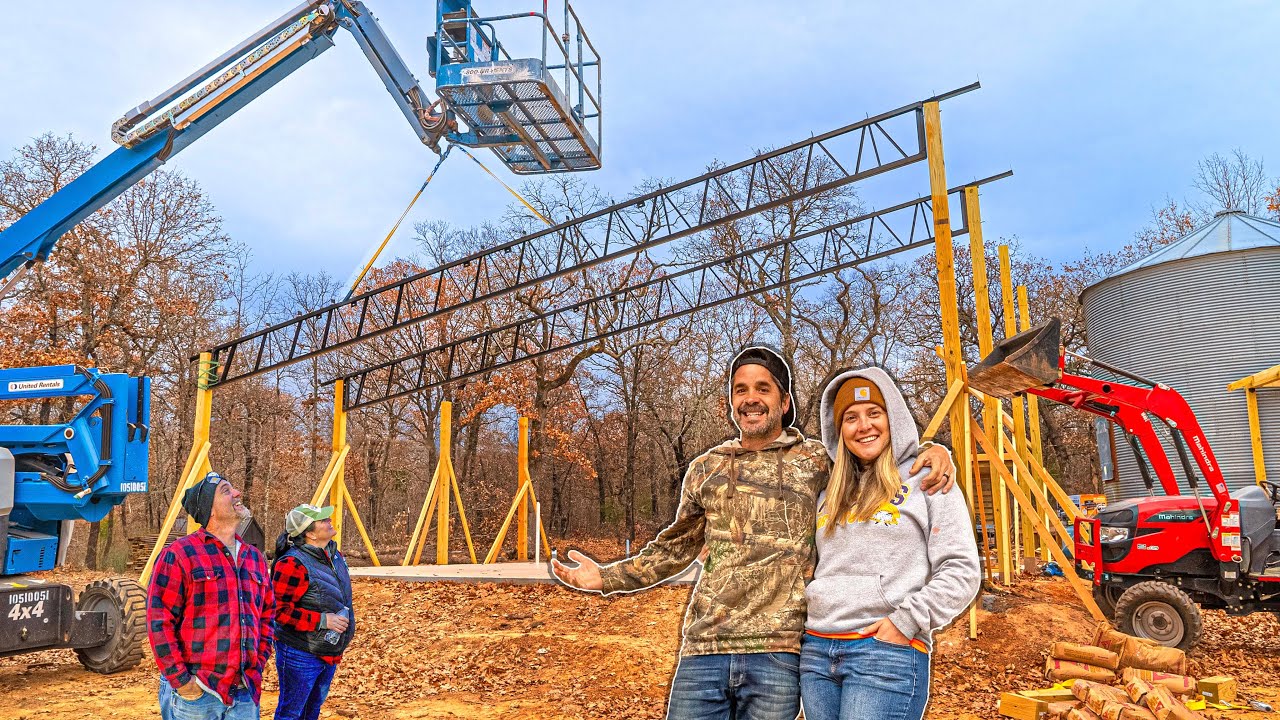 Setting MASSIVE 30 FOOT Steel Trusses For Our DREAM HOME!