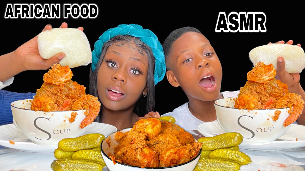 ASMR FUFU (POUNDO) & EGUSI SOUP MUKBANG (No talking) Nigerian food |Eating Sounds| The queens family