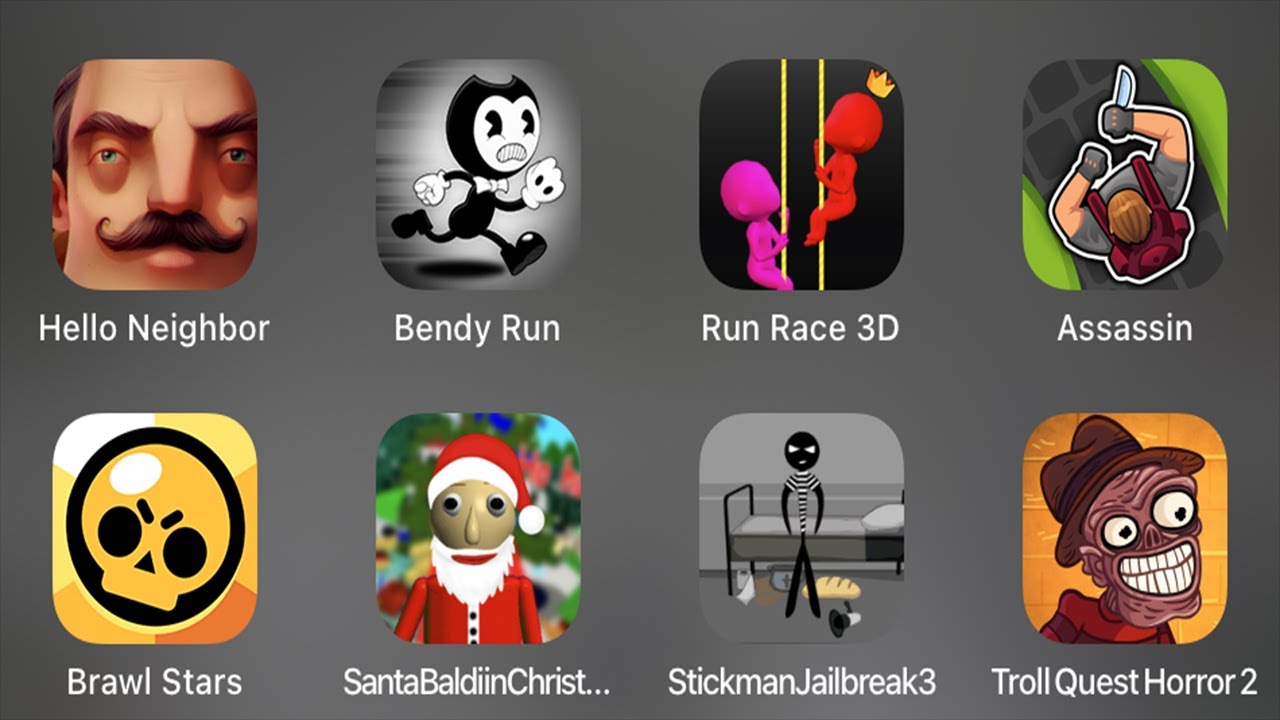 Hello Neighbor, Bendy Run, Assassin, Brawl Stars, Santa Baldi In Christmas, Stickman Jailbreak 3 ...