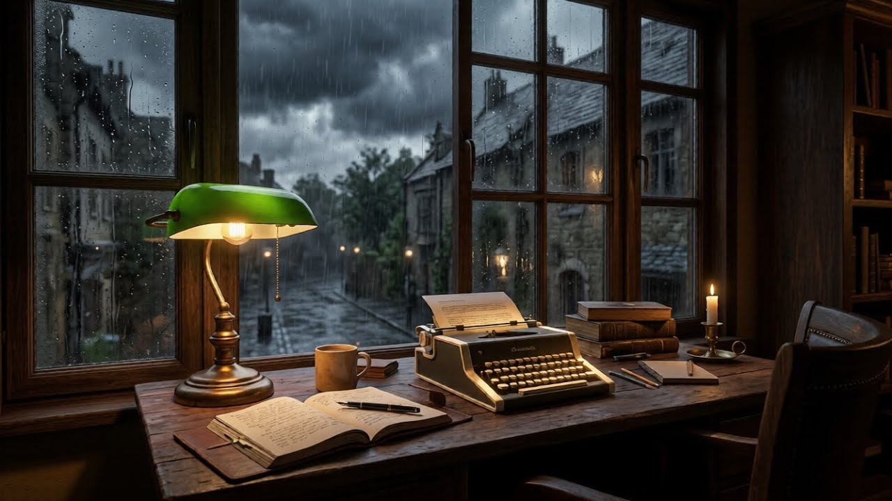 Storm Outside a Writer’s Desk 🌧 Thunderstorm Rain Ambience for Writing, Studying & Focus