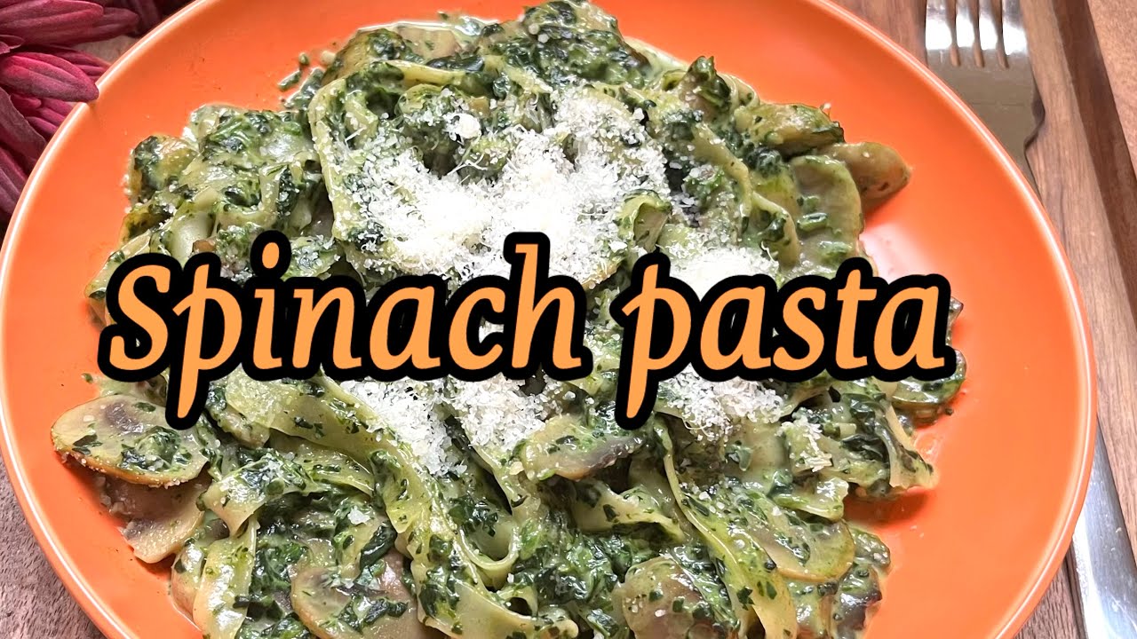 Fettuccine pasta with spinach and cream sauce /Fast and tasty👌🏻