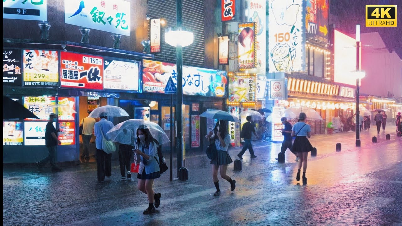 【4K HDR】8 Hours Heavy Rain ASMR | Walk in Shinjuku（新宿）Tokyo Japan |  Rain sounds for sleeping