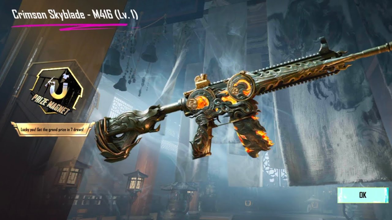 100% luck bgmi CRIMOSN SKYBLADE -M416 (LV.7)