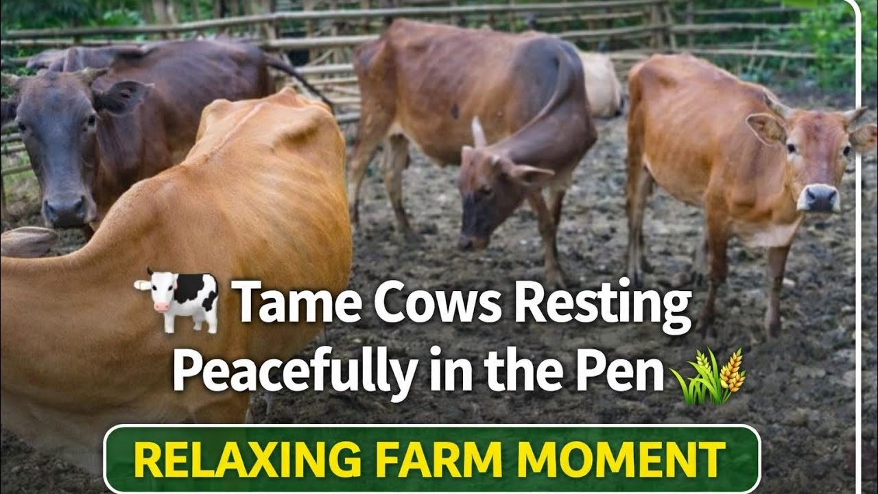Relaxing Farm Moment: Tame Cows Resting Peacefully in the Pen 🐄🌿