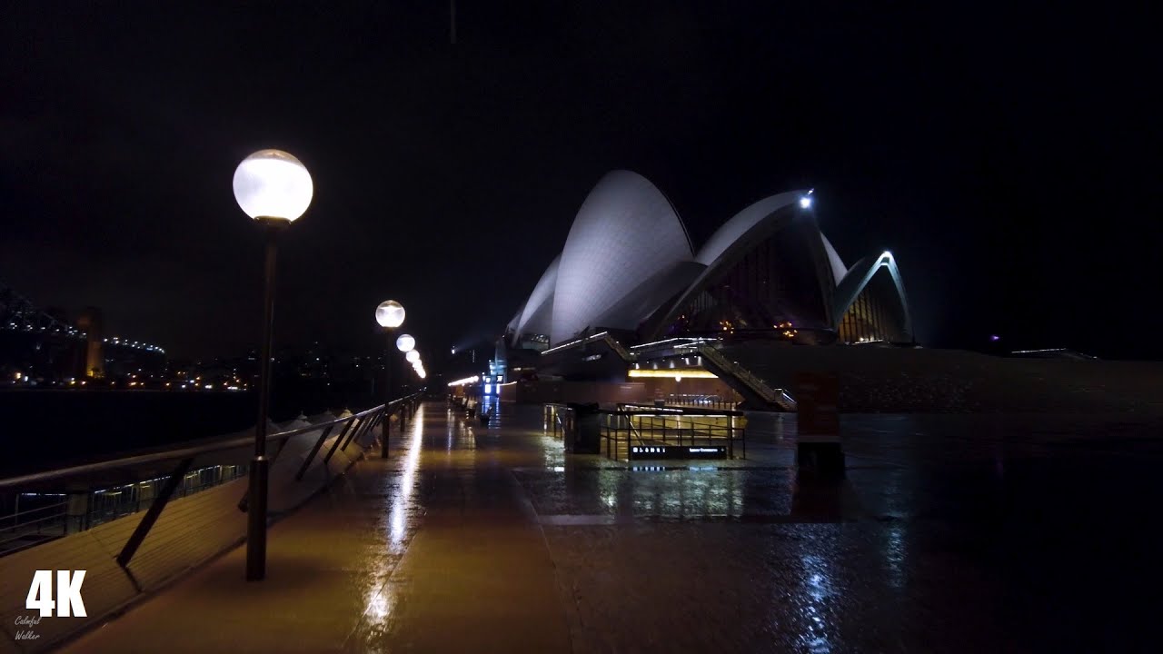 Night Rain Walk on Sydney Harbour Bridge & Opera House, Australia | 4K ASMR Rain Sounds