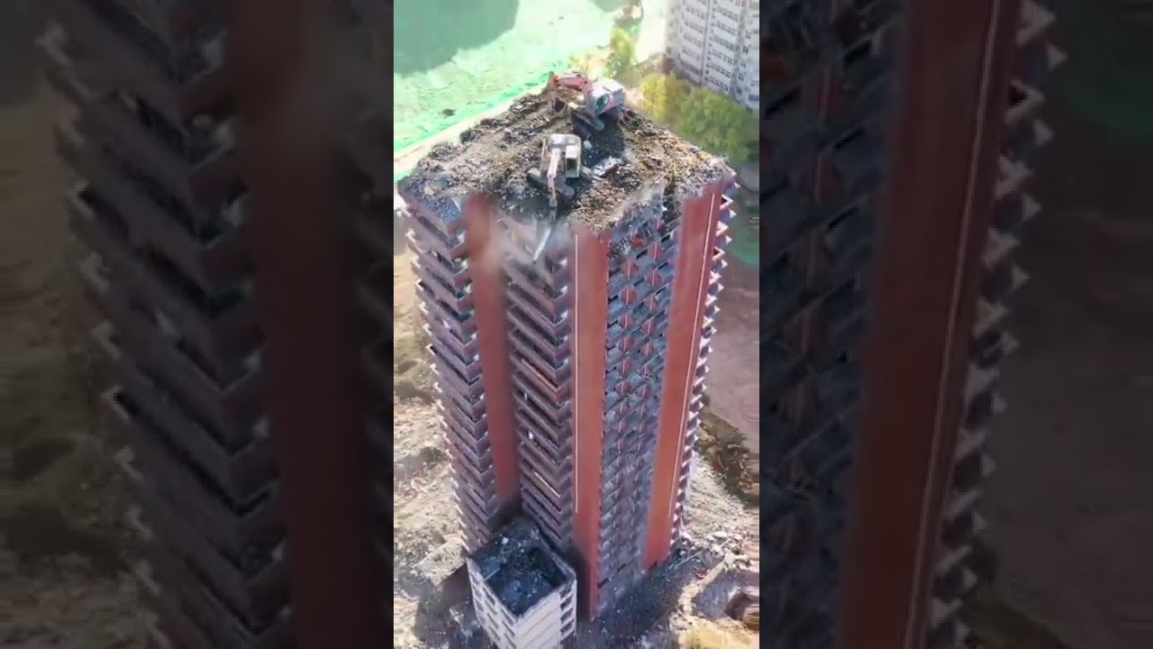 Building Demolition in china..😲😮#Buildingdemolition #china #civilshorts #jcbshorts