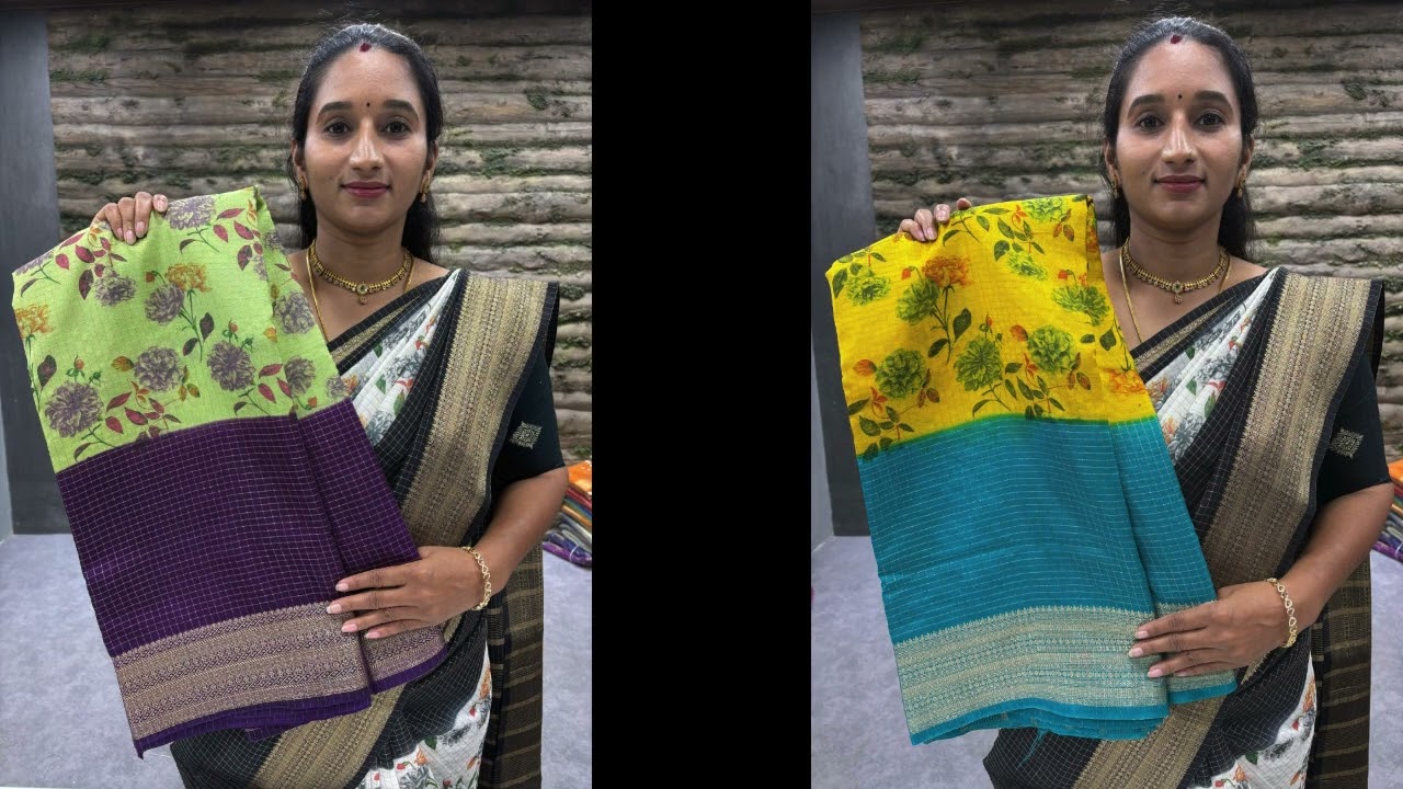 The Viscose checks with Digital print Sarees || Rangoli Collections || 7204106209