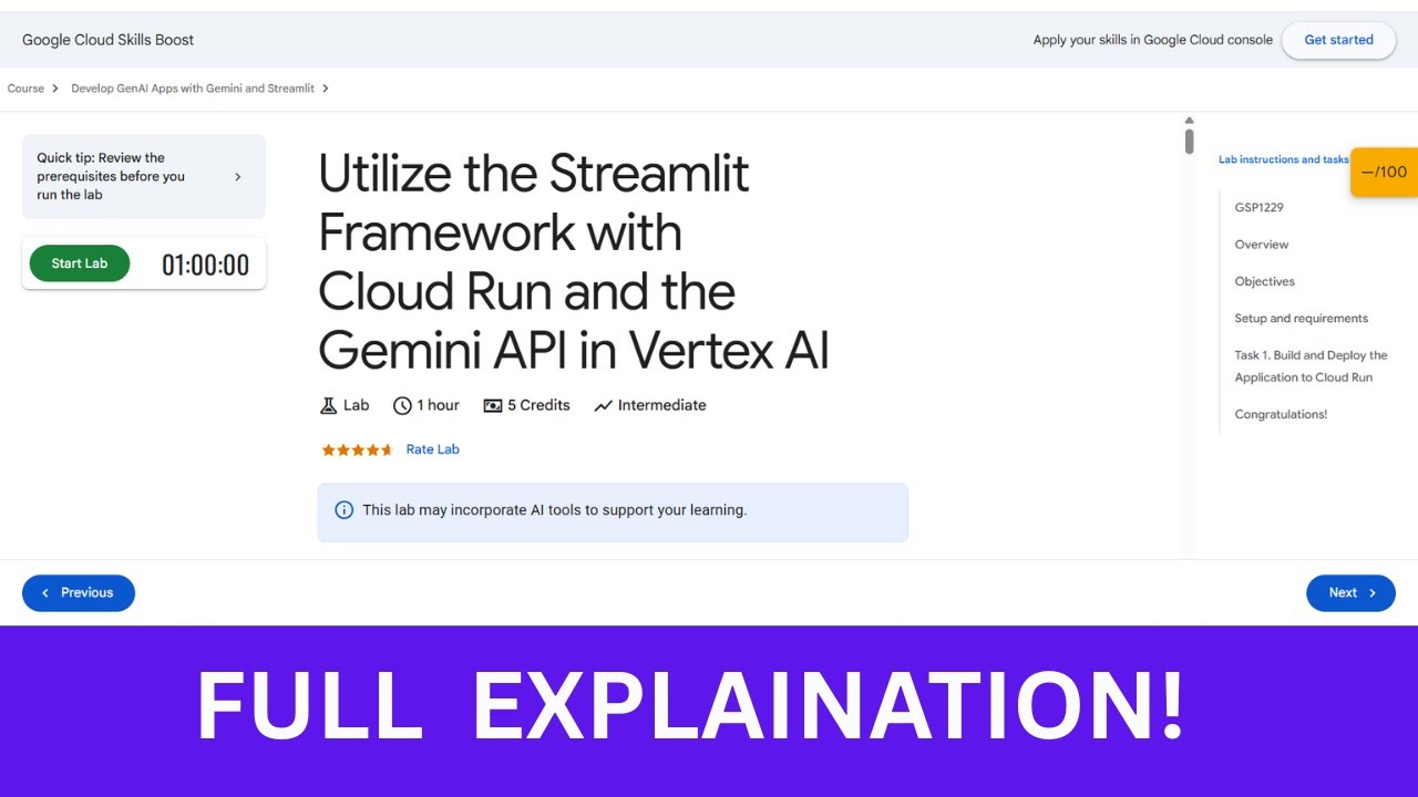 Используйте Streamlit Framework с Cloud Run и API Gemini в Vertex AI | GSP1229 |