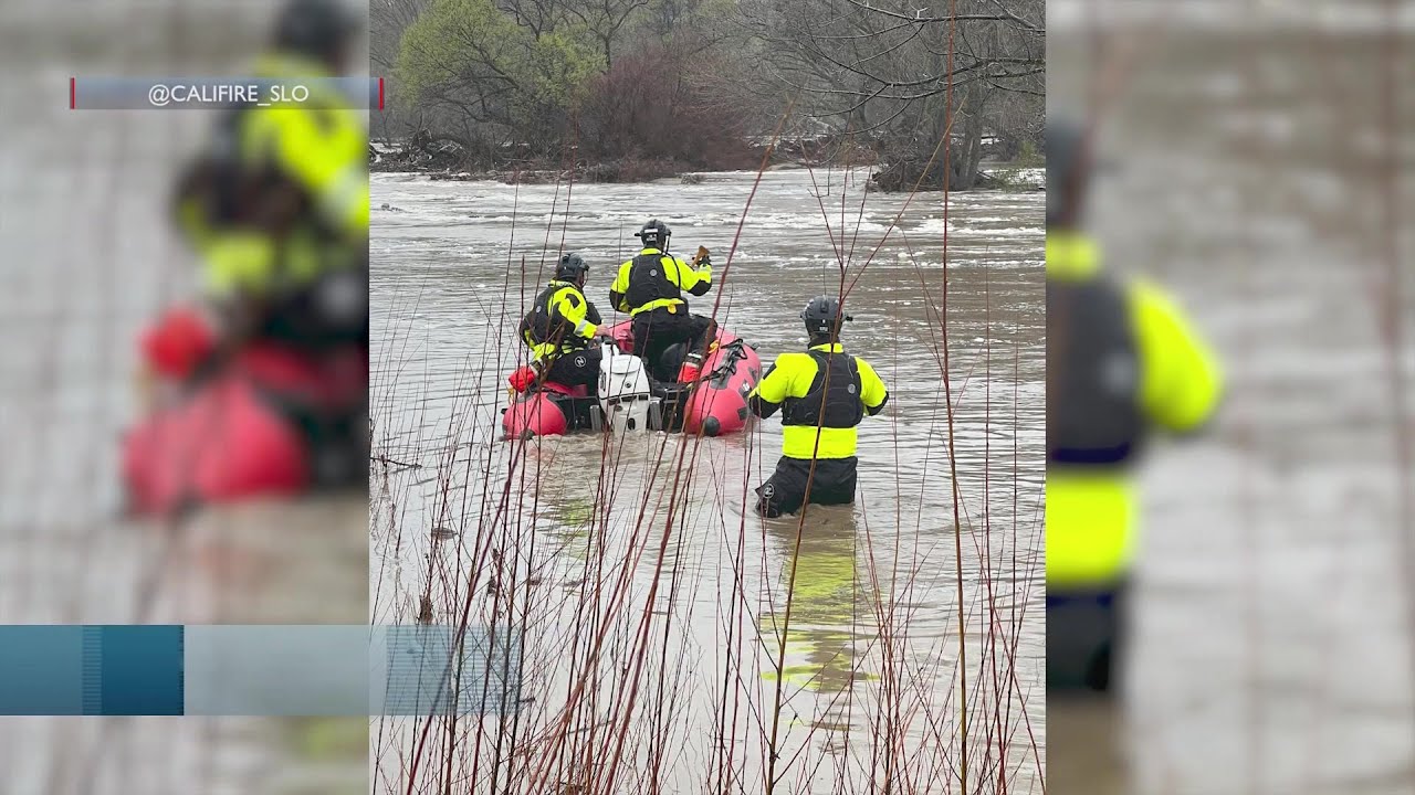 First responders perform water rescue in Paso Robles as Friday rain hits