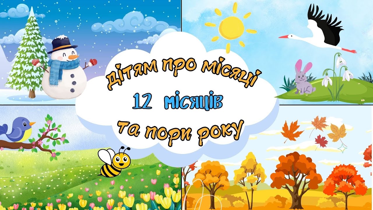 12 місяців. Вчимо поки року та назви місяців. Дітям про пори року. Навчальне відео українською мовою
