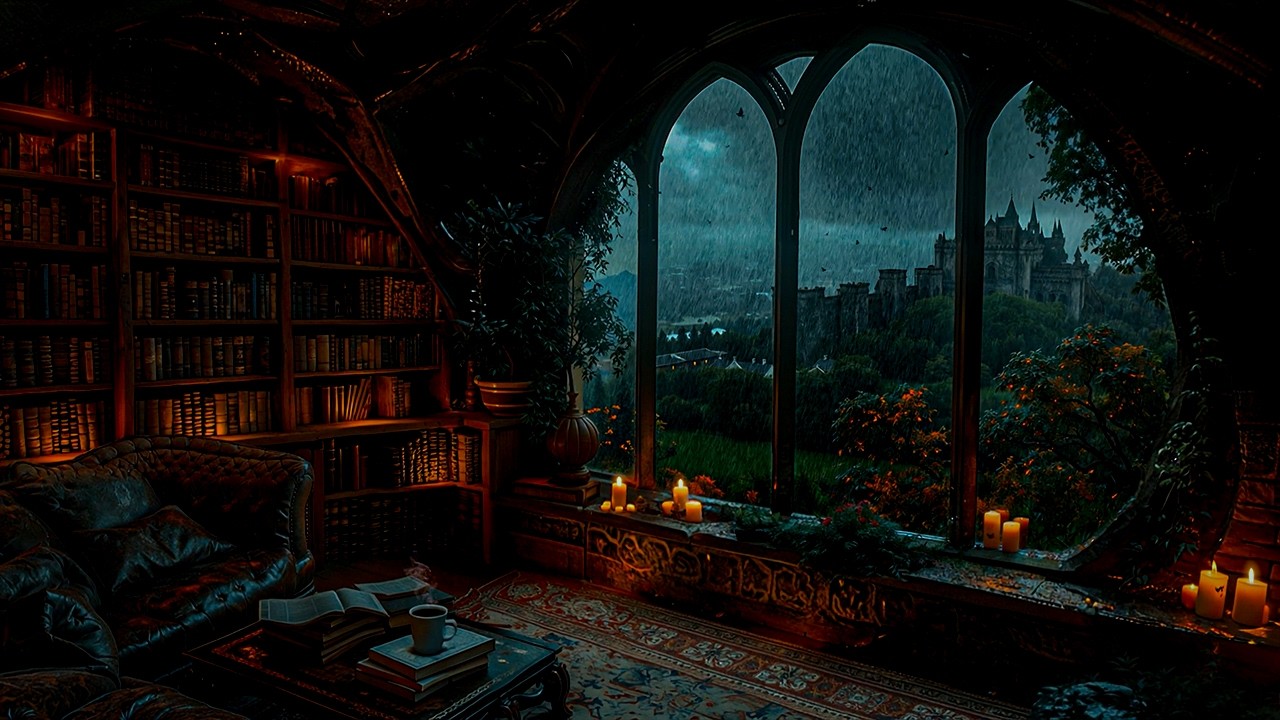 Storm Outside the Gothic Library Window | Cozy Dark Academia Music for Writing, Study & Calm Nights