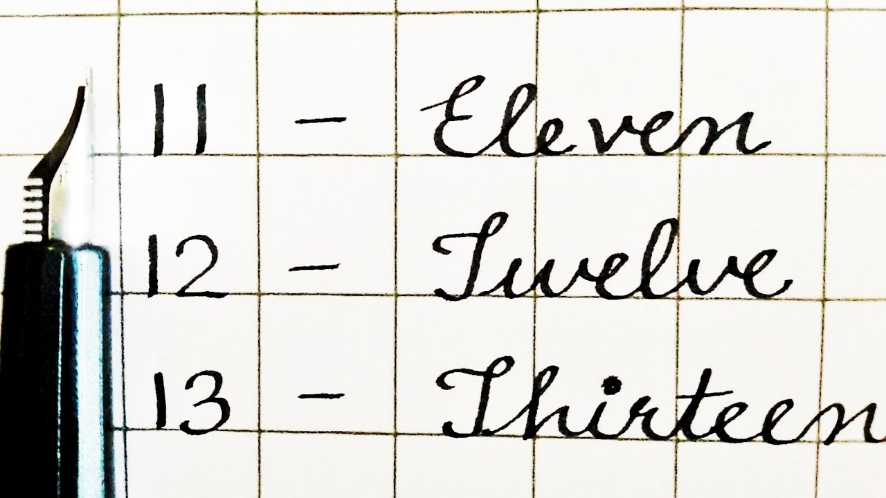 Cursive writing number names (Part 2) with spellings,11 to 20, Number names, English Numbers, Ginti