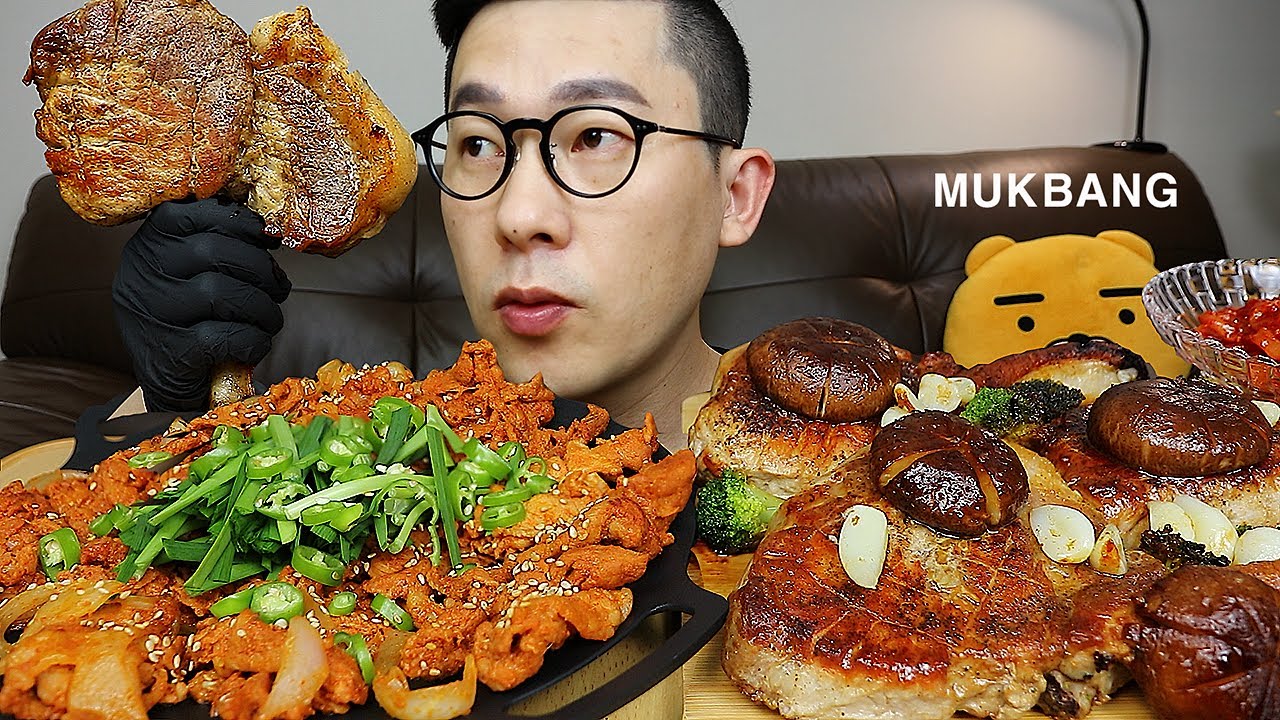 ASMR MUKBANGㅣ🍖PORK STEAK & SPICY PORK BULGOGI ㅣEATING SHOW