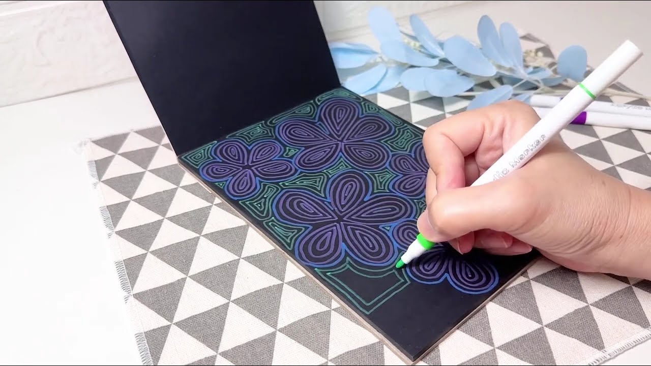 Auntie Doodle - Floral Line Doodle Drawing, Easy Art