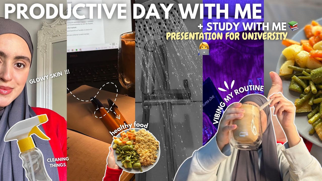 PRODUCTIVE DAY WITH ME كطالبة سنة ثانية ماستر 👩‍🎓: study with me 📚😌+ my shower 🧼 + recette facile 🥗✨