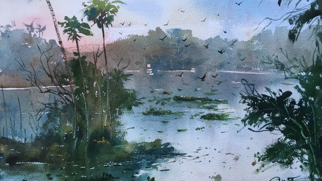 Powai Lake in watercolor by prashant Sarkar - 21/01/2017