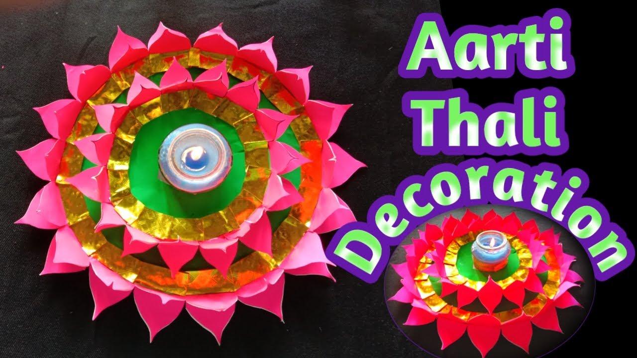 aarti thali decoration ideas|aarti thali decoration for competition|lotus|aarti thali decoration|