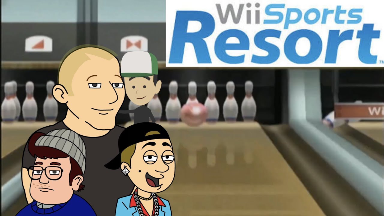 Ребёночный папа играет в боулинг на Wii Sports Resort