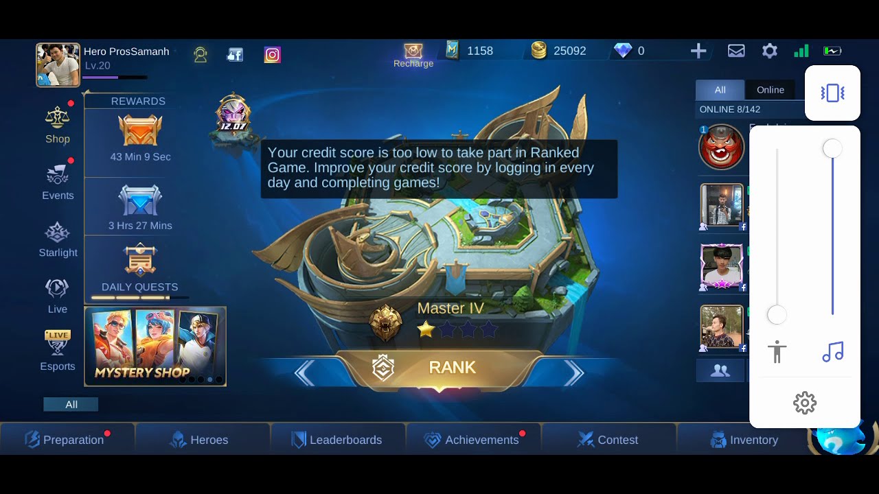 Mobile legends (Credit low score can not play Rank full video in description)