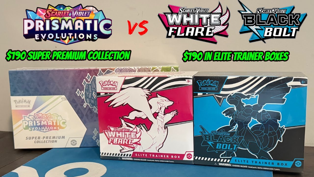$190 PRISMATIC EVOLUTIONS Super Premium Collection Box vs. $190 in BLACK BOLT & WHITE FLATE ETBs!!