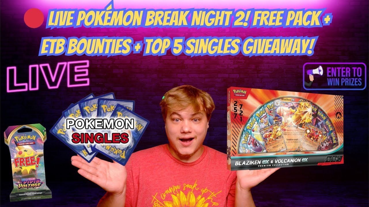 🔴 LIVE Pokémon Break! FREE Pack + ETB Bounties + Top 5 Singles Giveaway! #ripandship #giveaway
