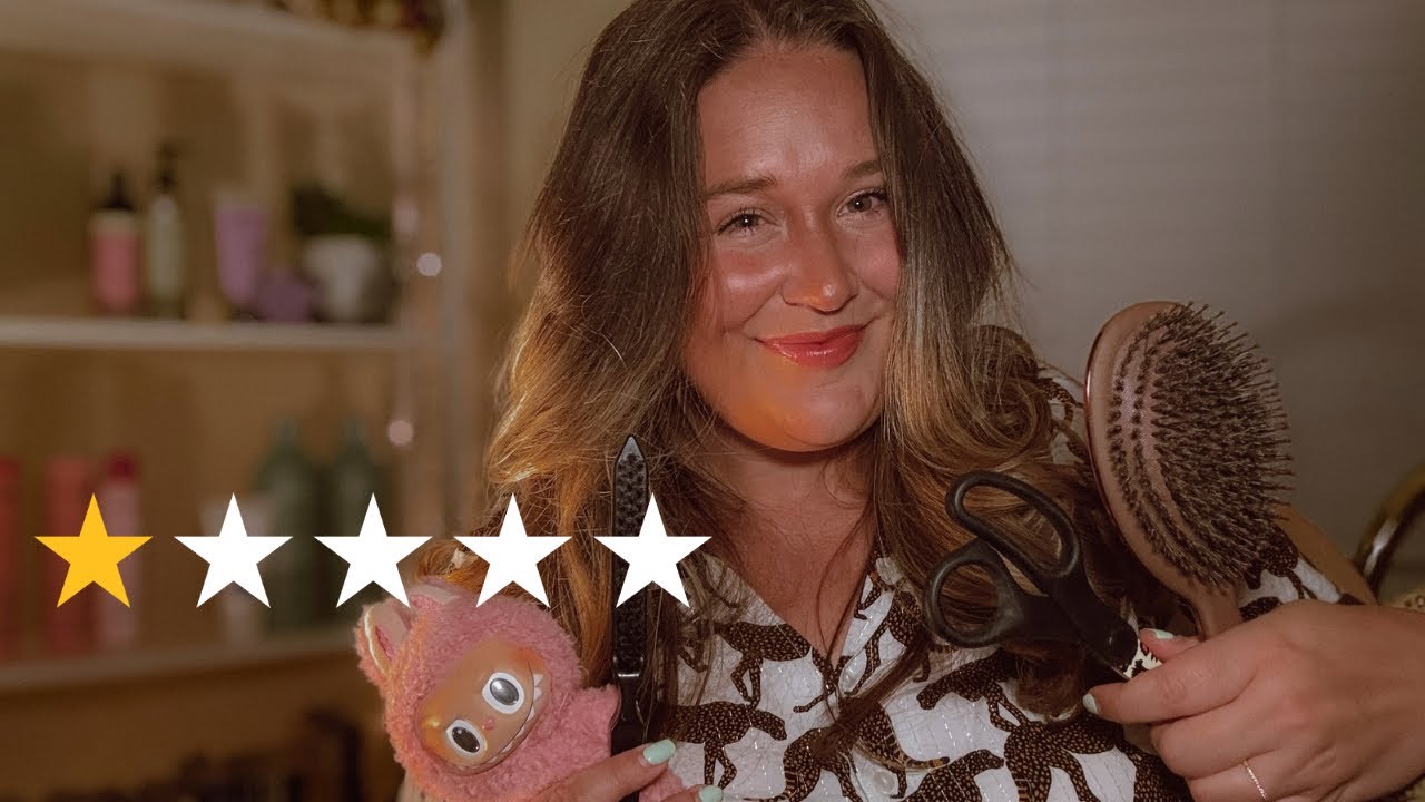 ASMR Worst Reviewed Hair Salon EVER ✂️👎🏼 | (chaotic haircut roleplay + gum chewing sounds)