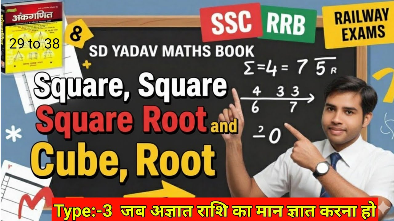 SD Yadav Square and Square Roots | Type-3 Square Square Root and Cube Cube Roots SD Yadav Maths
