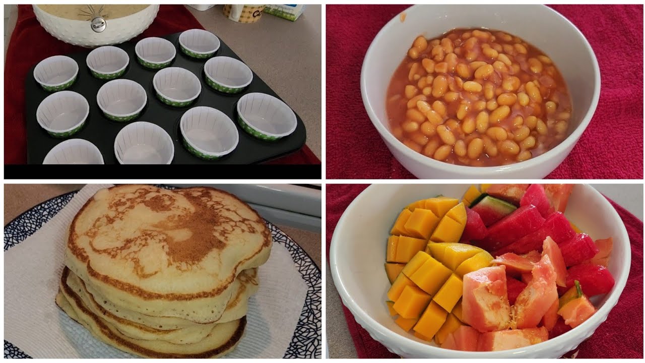 Low budget  breakfast for a family of 6/banana muffins/pancakes /baked beans